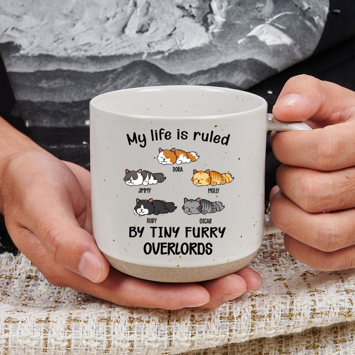 Custom Christmas Birthday Gifts For Pet Lovers • Ruled By Tiny Furry Overlords Ver Cat - Personalized Pottery Mug