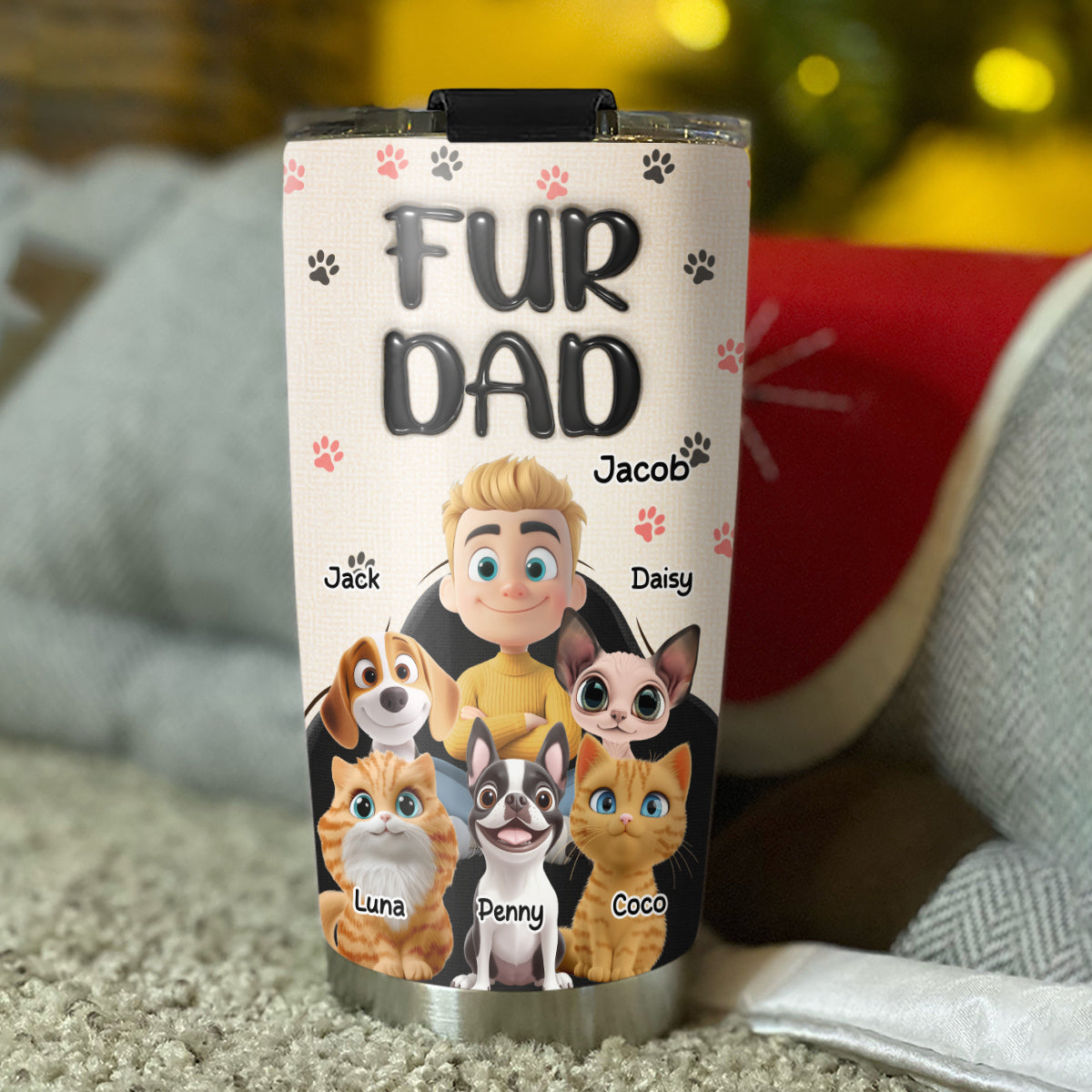 Custom Christmas Birthday Gifts For Pet Dad, Pet Lovers • Dad Love Pet The Most - Personalized 3D Inflated Effect Tumbler