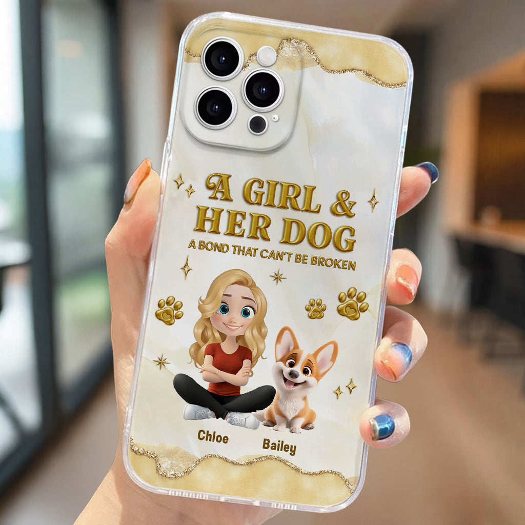 Girl And Dog Yellow - Personalized 3D Effect Phone Case