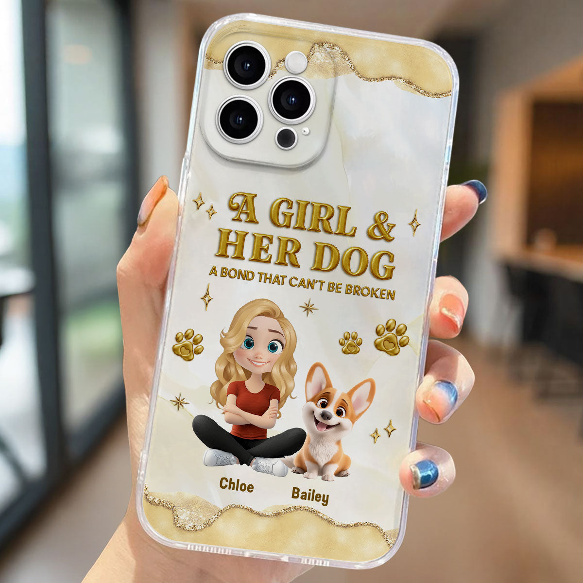 Girl And Dog Yellow - Personalized 3D Effect Phone Case