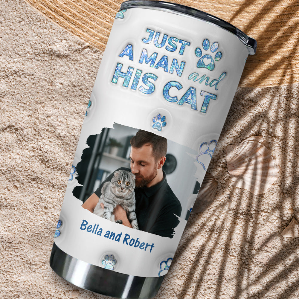Custom Photo Christmas Birthday Gifts For Cat Dad, Cat Lovers • You Are The Miracle Cat Dad Photo Ver - Personalized 3D Inflated Effect Tumbler