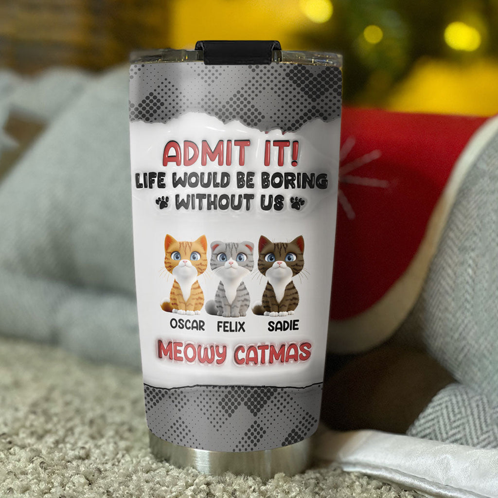 Custom Christmas Birthday Gifts For Cat Lovers • Catmas Dad Mom - Personalized 3D Inflated Effect Tumbler