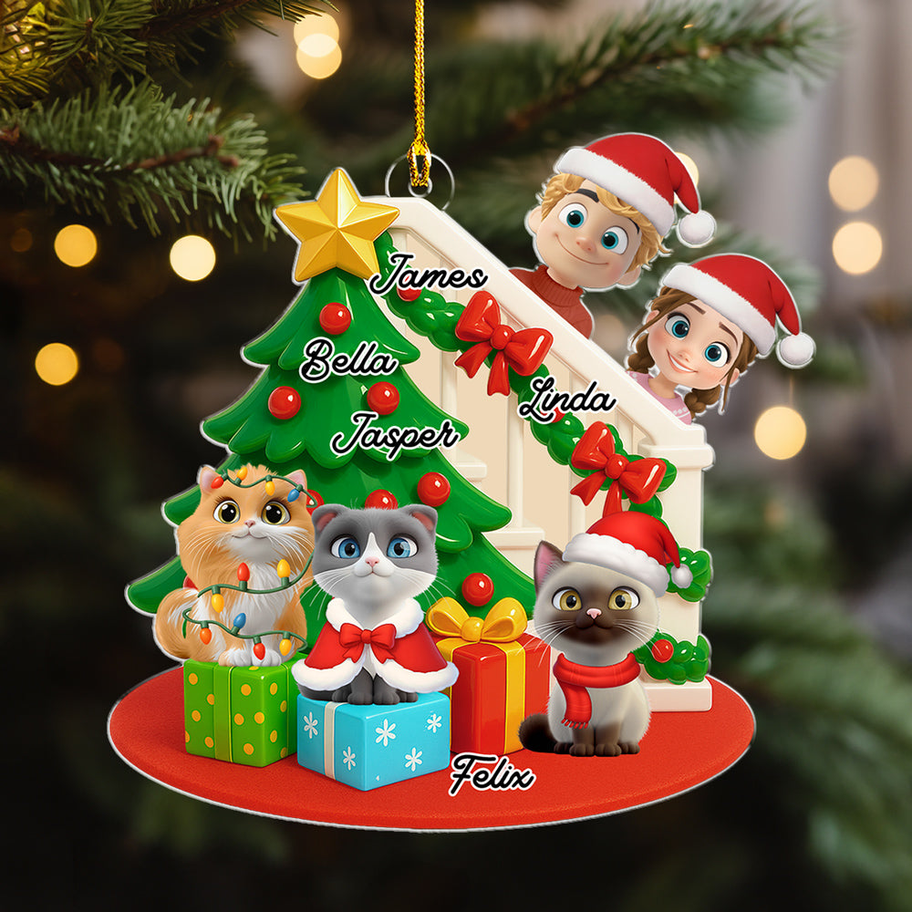Custom Christmas Decor Home Birthday Gifts For Cat Lovers • Hide And Seek - Personalized 3D Effect Acrylic Ornament