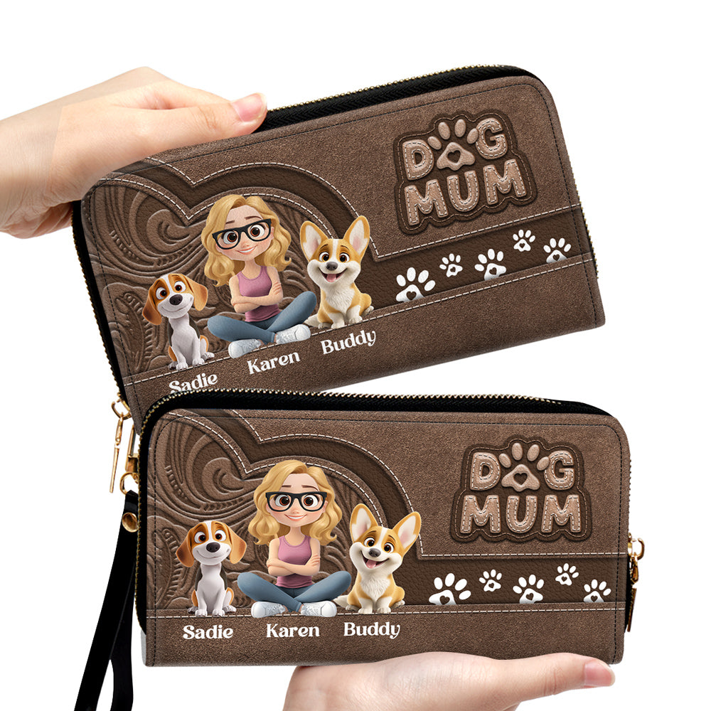 Chibi Cartoon Dog Mom - Personalized Leather Wallet