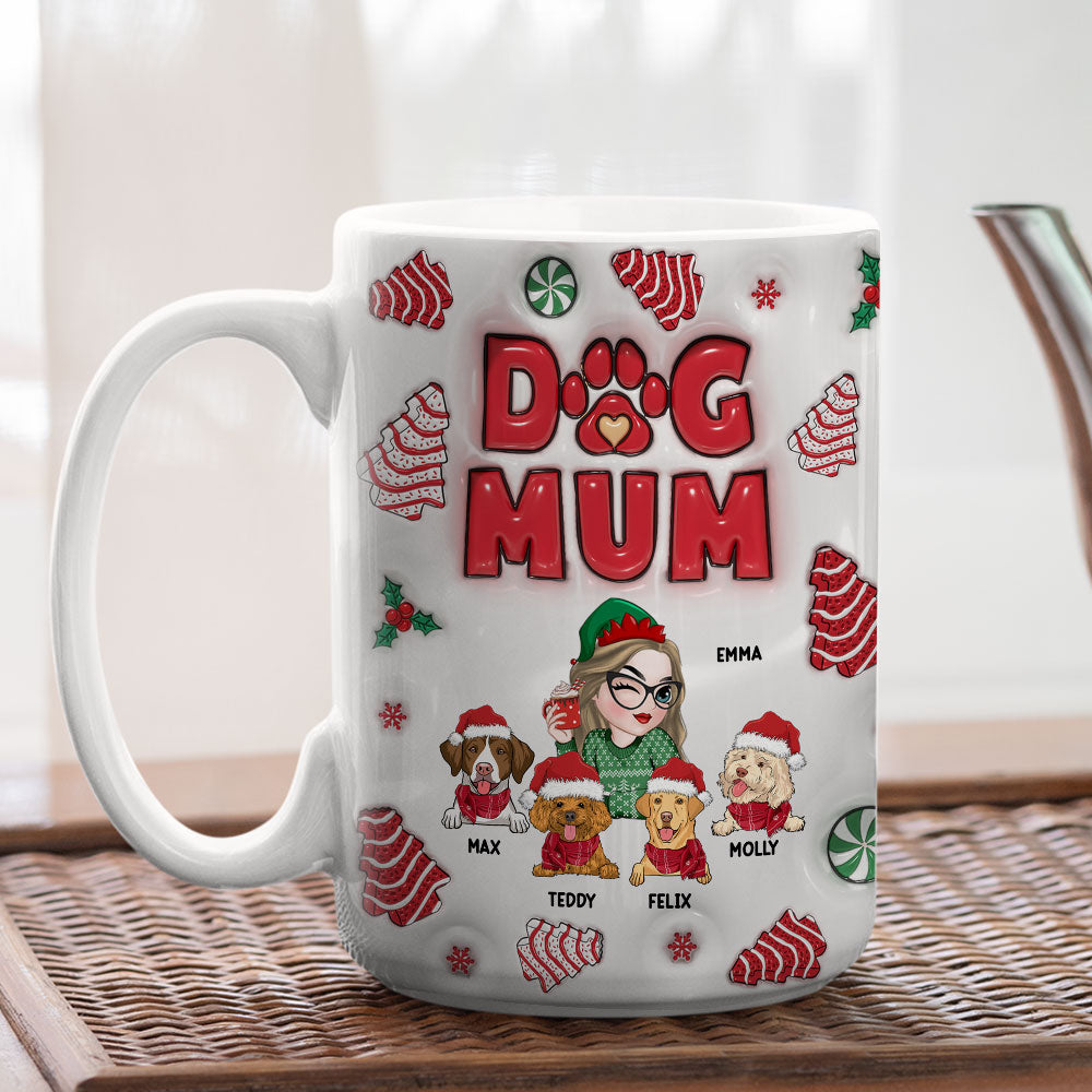 Custom Mother's day Birthday Gifts For Dog Mom, Dog Lovers • Dog Mom Christmas Cake - Personalized 3D Inflated Effect Mug