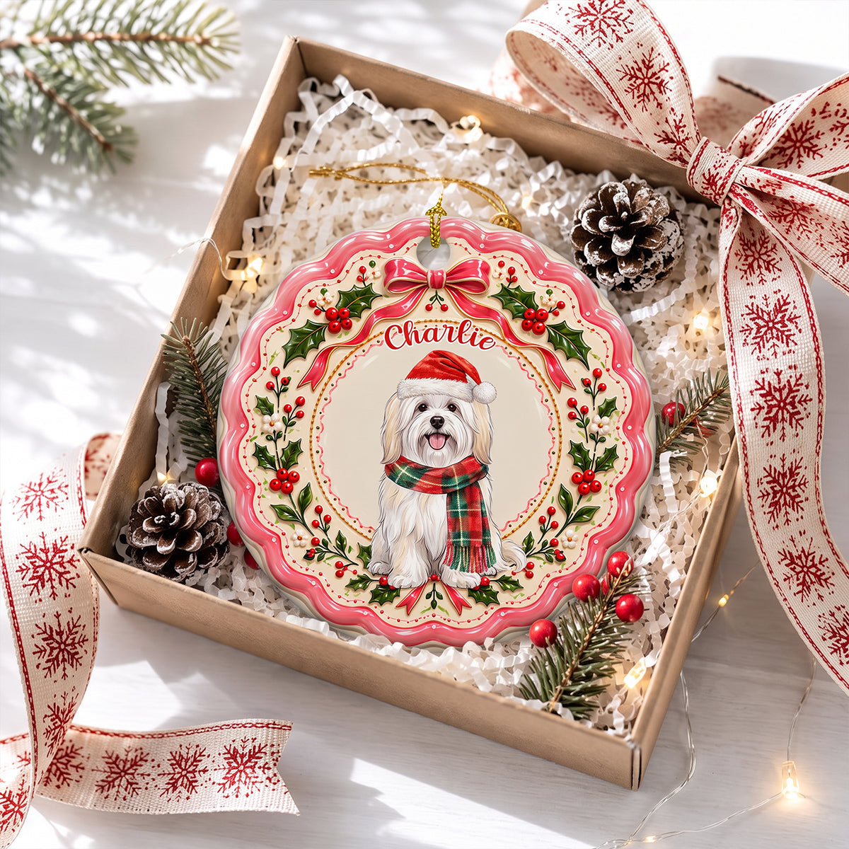 Custom Christmas Decor Home Birthday Gifts For Dog Mom, Dog Lovers • Merry Bright And Furry - Personalized 3D Effect Ceramic Ornament