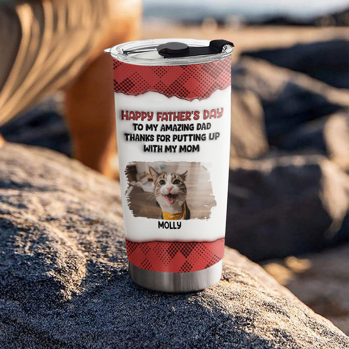 Custom Photo Father's day Birthday Gifts For Cat Dad, Cat Lovers • Putting Up With Cat Photo Version - Personalized 3D Inflated Effect Tumbler