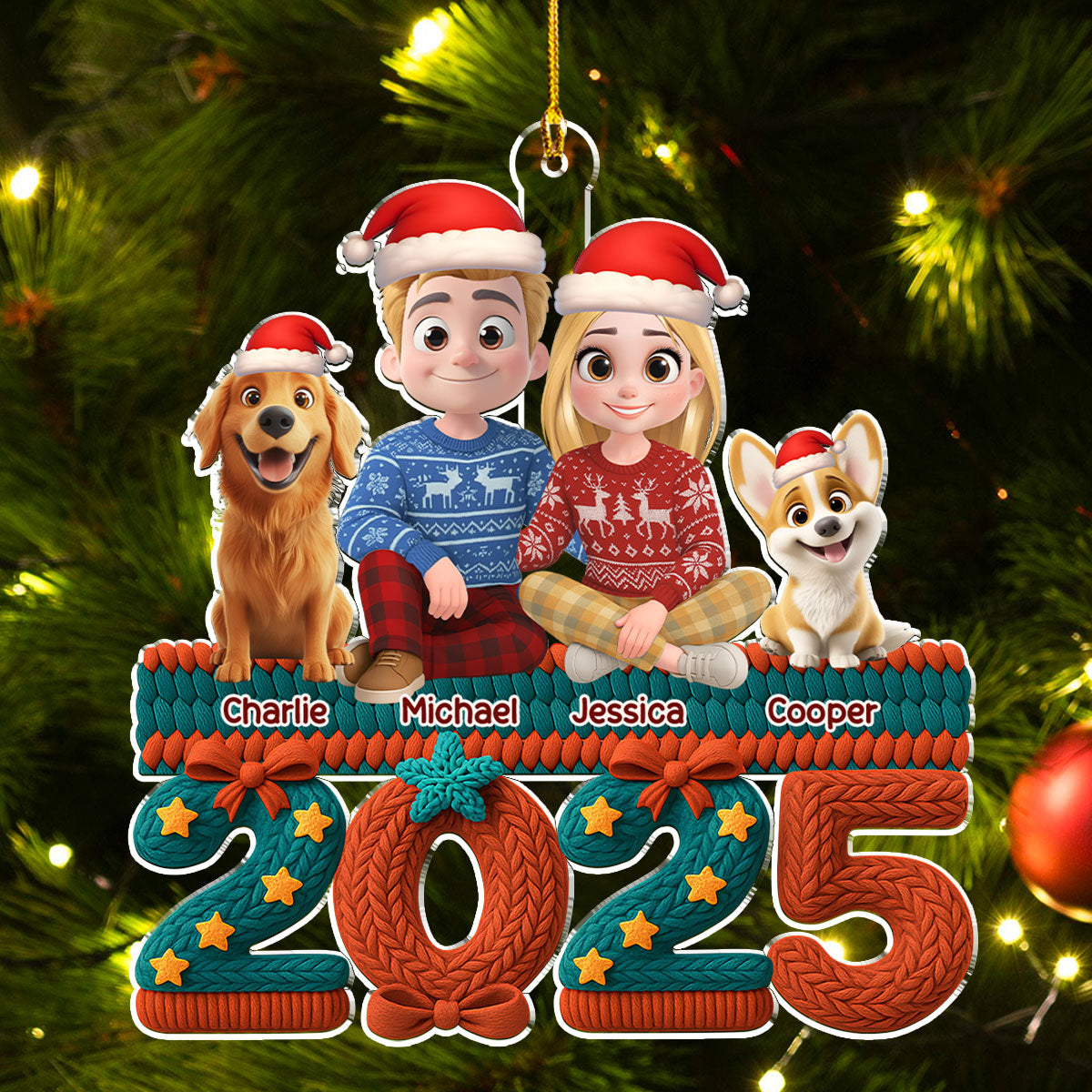 Custom Christmas Decor Home Birthday Gifts For Dog Lovers • Jolly Year - Personalized 3D Effect Acrylic Ornament