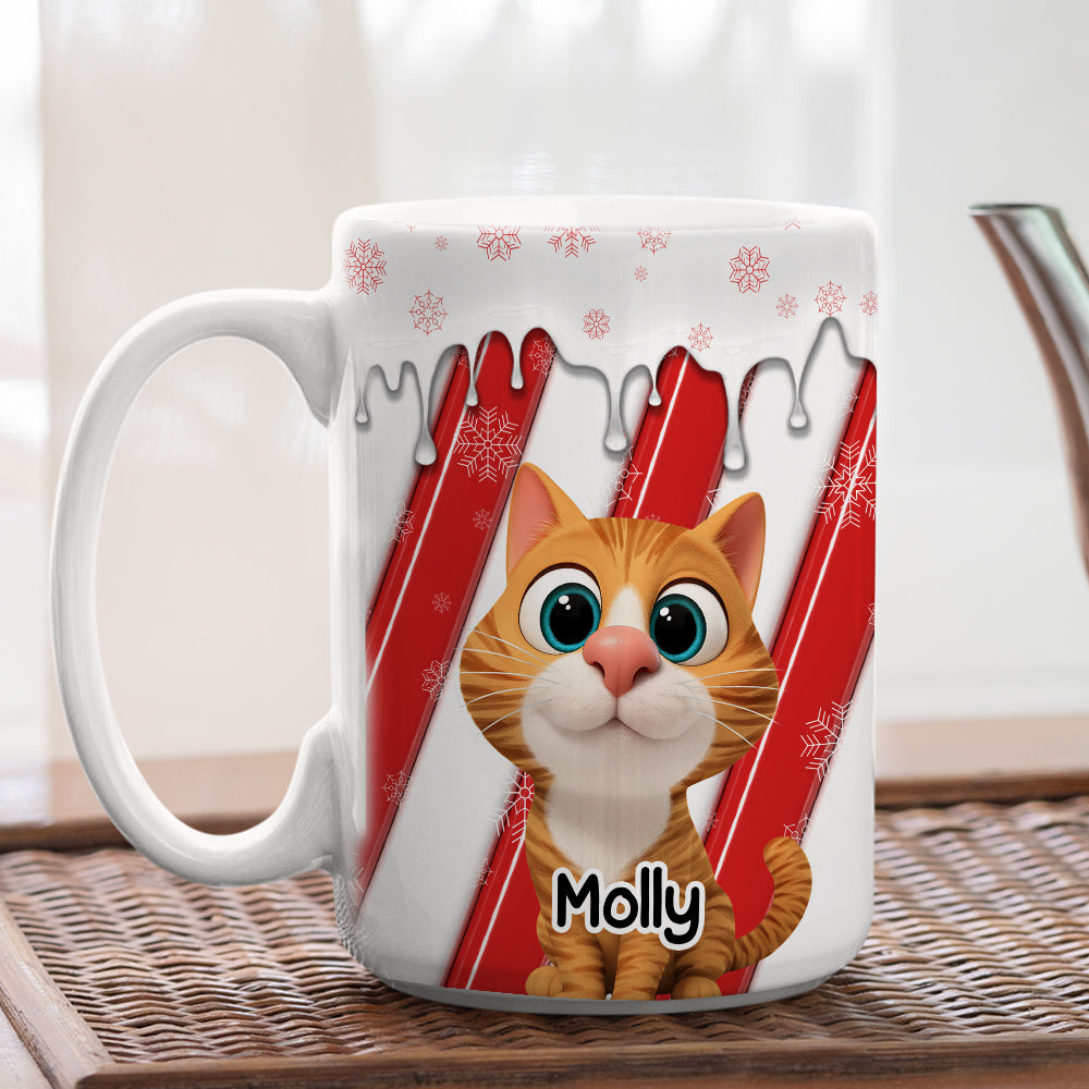 Custom Christmas Birthday Gifts For Cat Lovers • Candy Cartoon Cat - Personalized 3D Inflated Effect Coffee Mug
