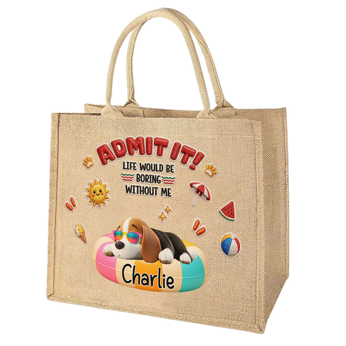 Cutie Summer Dog - Personalized Jute Tote Bag