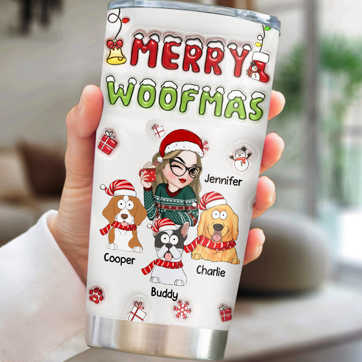 Custom Christmas Birthday Gifts For Pet Lovers • Woofmas Dog - Personalized 3D Inflated Effect Tumbler