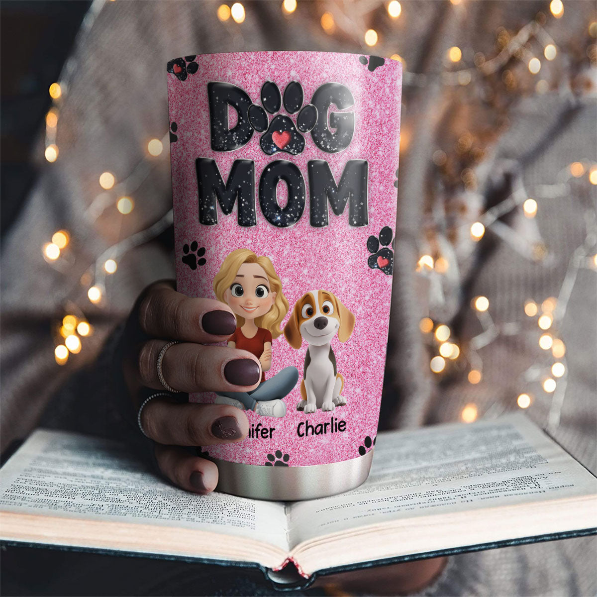 Custom Mother's day Birthday Gifts For Dog Mom, Dog Lovers • Lovely Dog Mom Blink - Personalized Tumbler