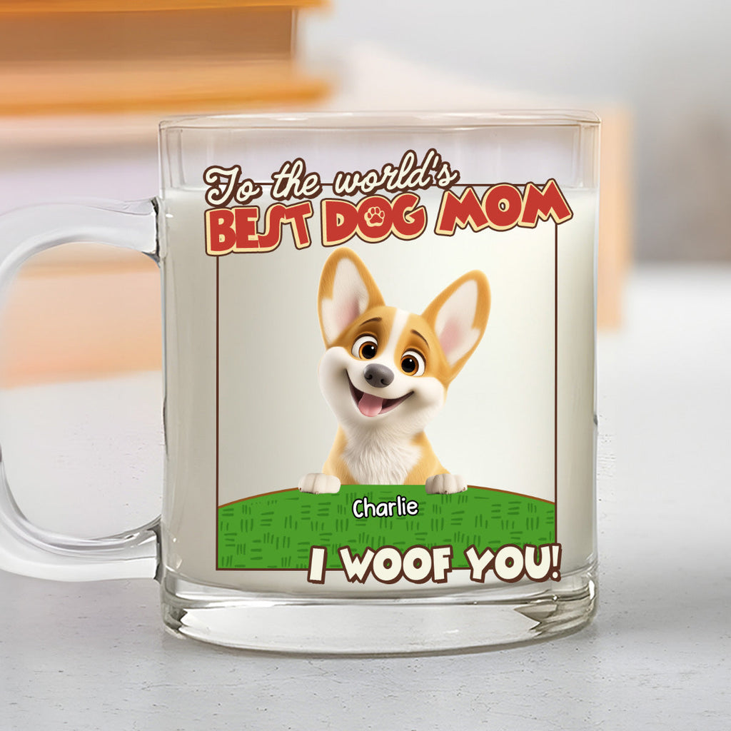 Custom Mother's day Birthday Gifts For Dog Mom, Dog Lovers • We Woof You Dog Mom Dad Cartoon - Personalized Glass Mug