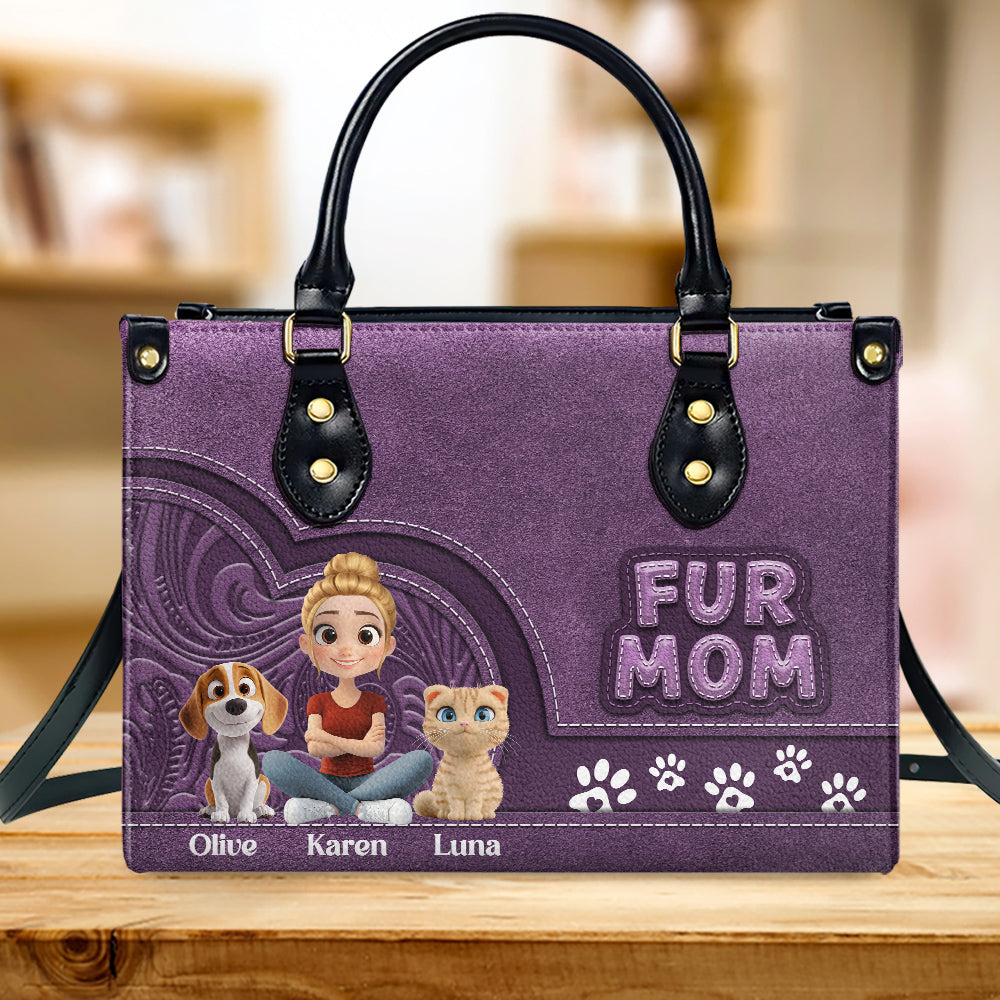 Chibi Cartoon Fur Mom - Personalized Leather Bag
