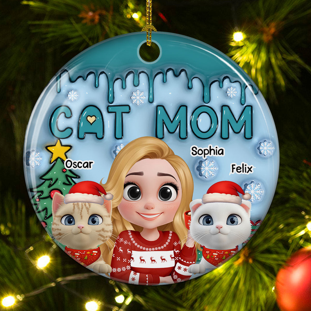 Custom Christmas Decor Home Birthday Gifts For Cat Lovers • Me And Lovely Cat - Personalized 3D Inflated Effect Ceramic Ornament
