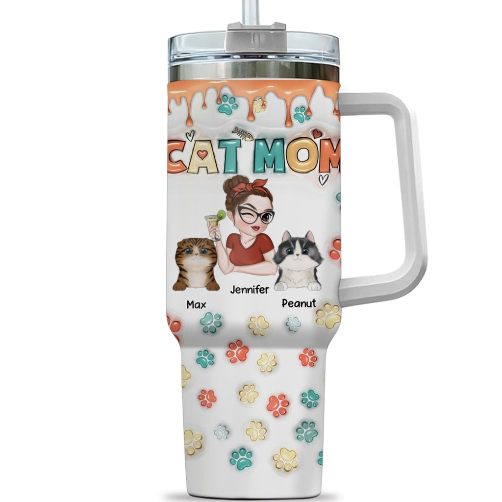 Custom Mother's day Birthday Gifts For Cat Mom, Cat Lovers • Mom Of Cats Ver 2 - Personalized 3D Inflated Effect Printed 40 Oz Tumbler
