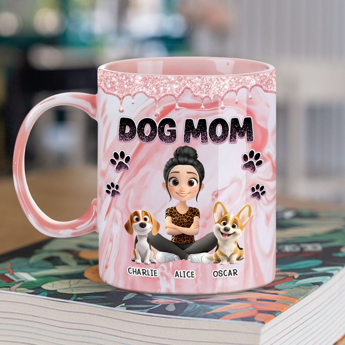 Custom Christmas Birthday Gifts For Pet Lovers • Baby Dog Mom - Personalized Pink Marble Mug