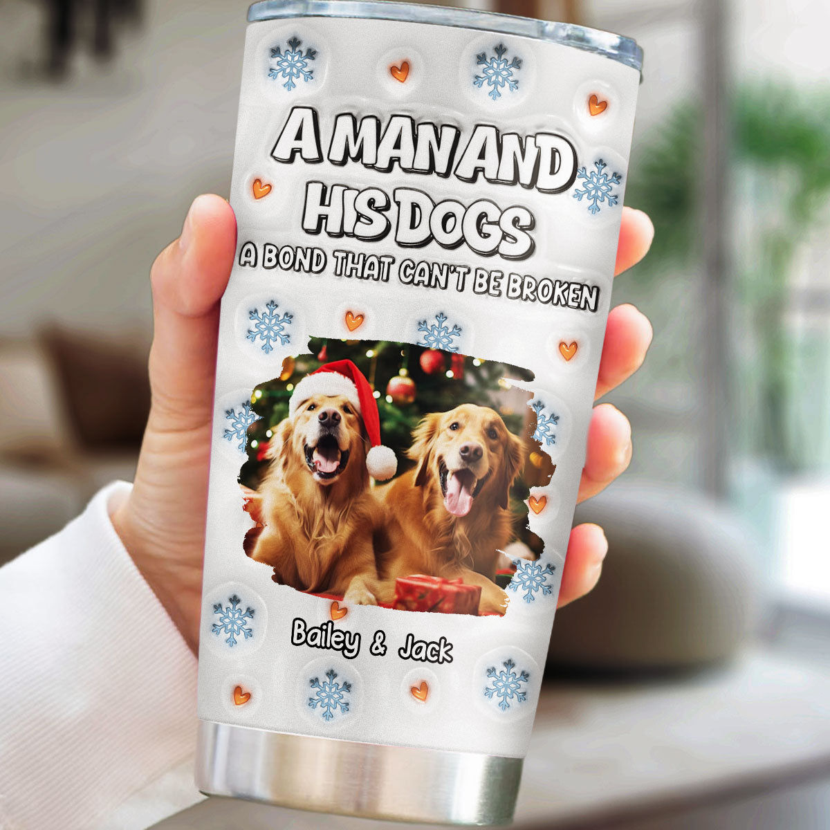 Custom Photo Christmas Birthday Gifts For Dog Dad, Dog Lovers • Christmas Day With Dog Dad Ver Photo 2 - Personalized 3D Inflated Effect Tumbler