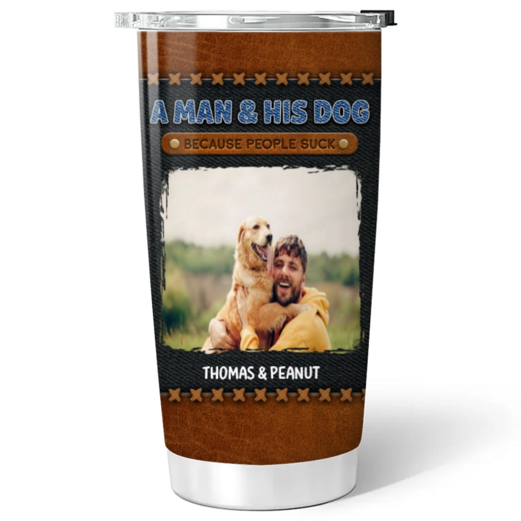 Custom Photo Christmas Birthday Gifts For Dog Dad, Dog Lovers • A Gentleman And His Dog Photo - Personalized Tumbler