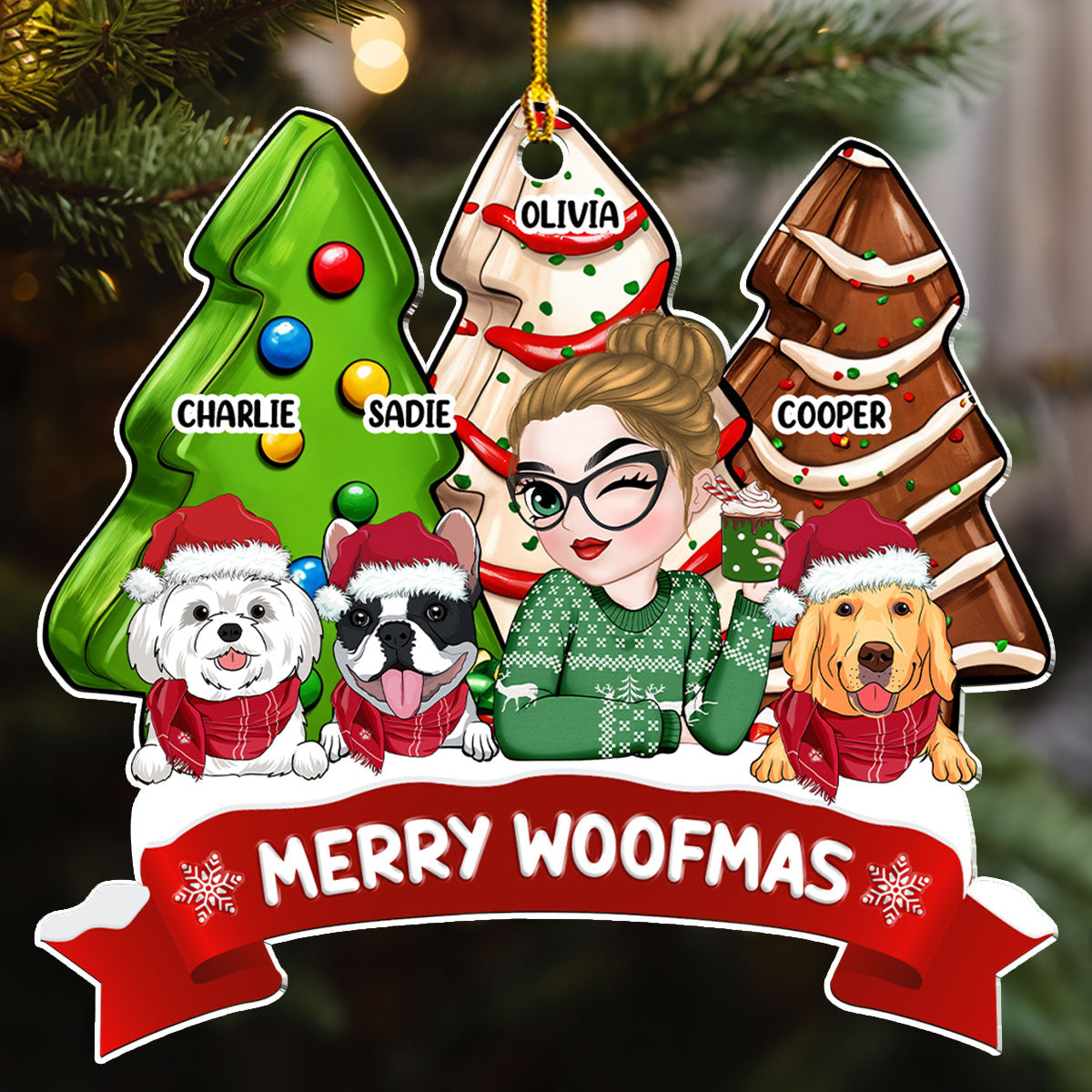 Custom Christmas Decor Home Birthday Gifts For Dog Mom, Dog Lovers • Dog Mom Christmas Tree Cake - Personalized Acrylic Ornament