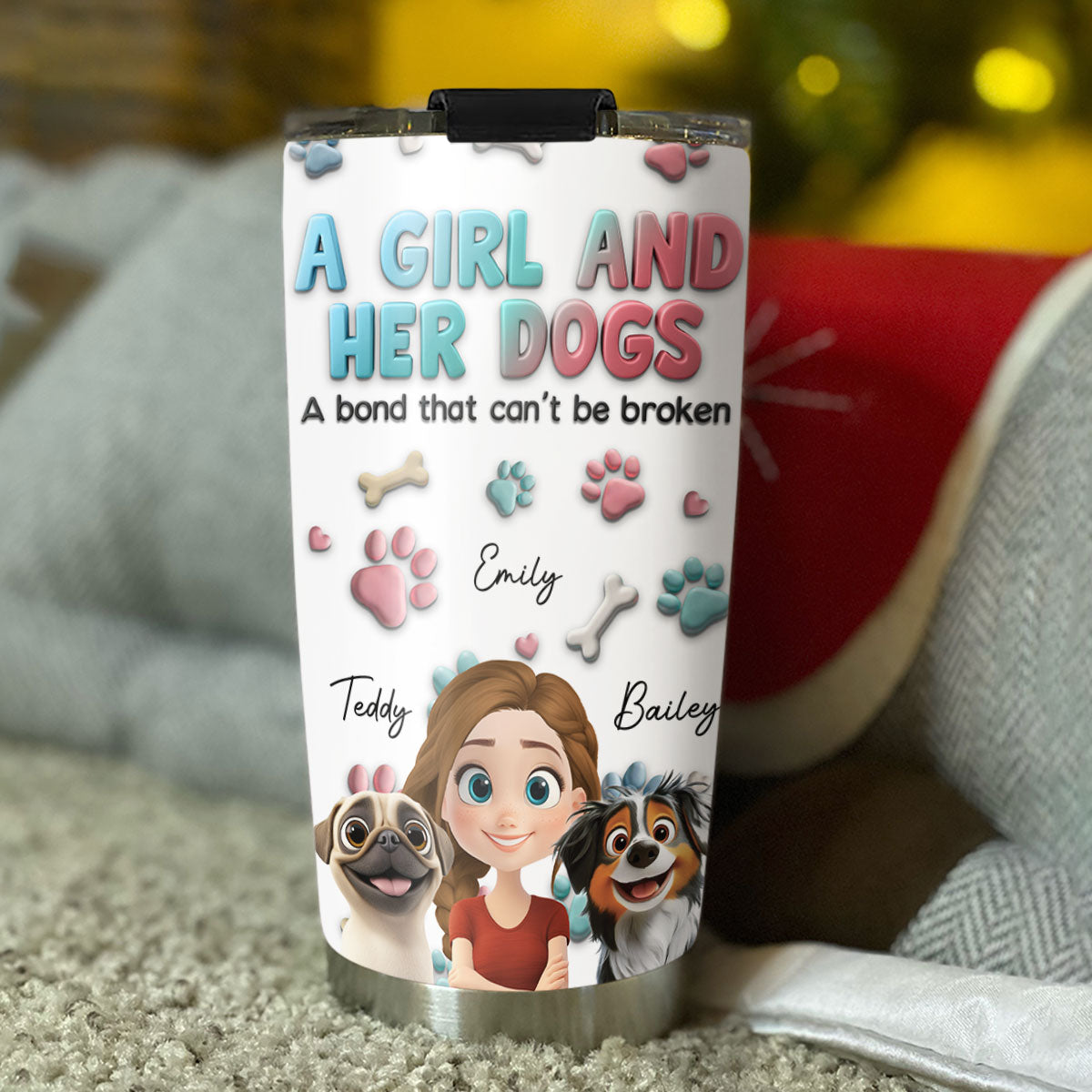 Custom Mother's day Birthday Gifts For Dog Mom, Dog Lovers • A Girl And Her Dog Cartoon - Personalized Tumbler