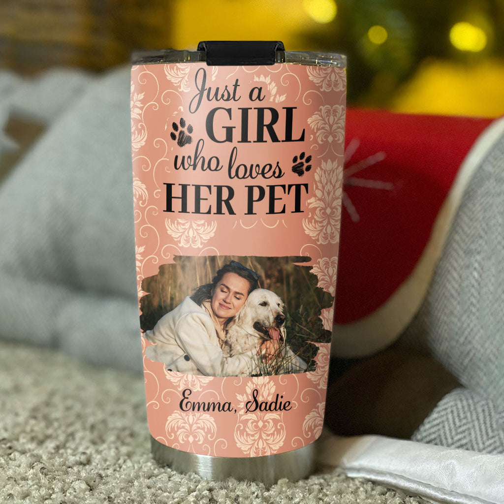 Custom Photo Christmas Birthday Gifts For Pet Mom, Pet Lovers • Pumskin Pet And Girl Photo - Personalized Tumbler