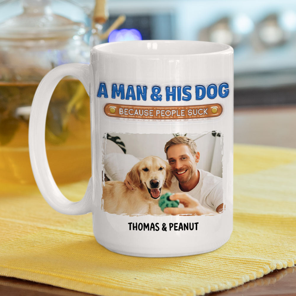 Custom Photo Christmas Birthday Gifts For Dog Dad, Dog Lovers • A Gentleman And His Dog Photo - Personalized 3D Inflated Effect Mug