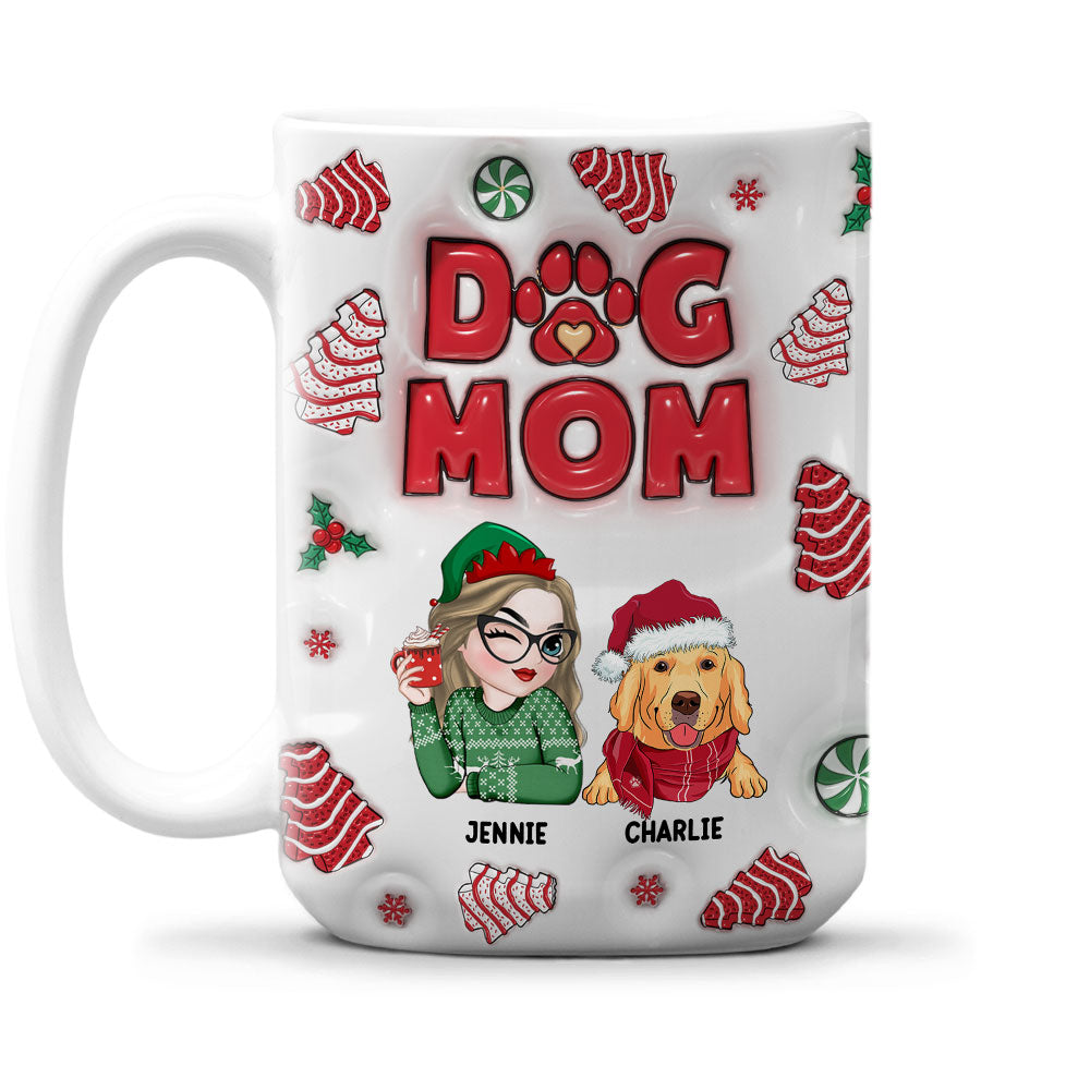 Custom Mother's day Birthday Gifts For Dog Mom, Dog Lovers • Dog Mom Christmas Cake - Personalized 3D Inflated Effect Mug