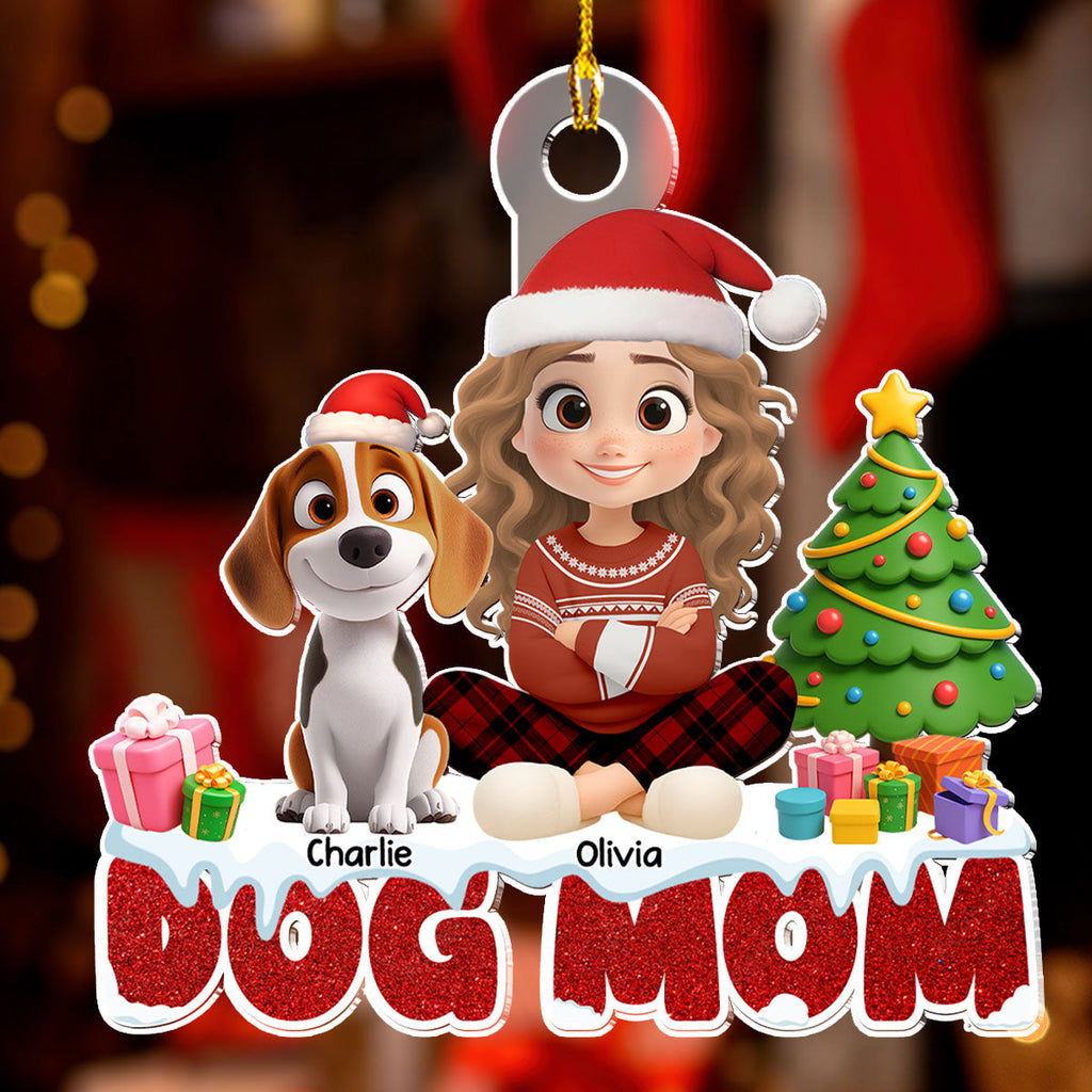 Custom Christmas Decor Home Birthday Gifts For Dog Lovers • Cartoon Dog Mom - Personalized Acrylic Ornament