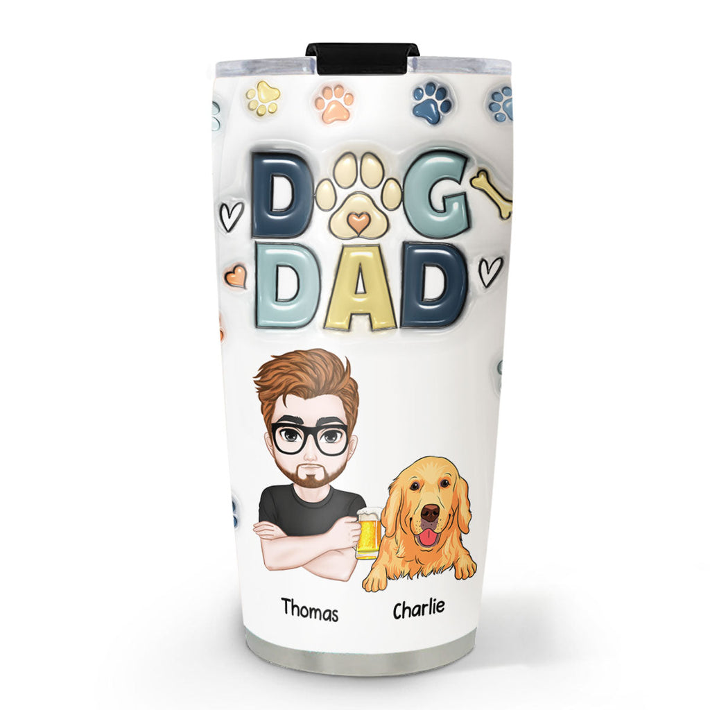 Custom Christmas Birthday Gifts For Dog Dad, Dog Lovers • Lovely Dog Dad Ver 2 - Personalized 3D Inflated Effect Tumbler