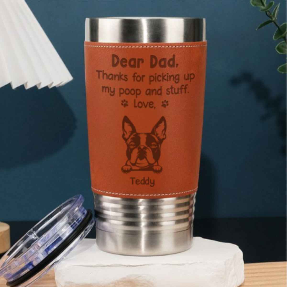 Custom Father's day Birthday Gifts For Dog Dad, Dog Lovers • Picking Up My Poop - Personalized Engraved Leather Tumbler