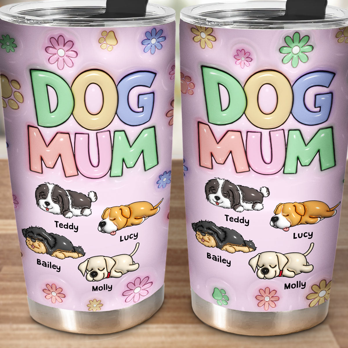 Custom Mother's day Birthday Gifts For Dog Mom, Dog Lovers • Best Fur Mom Ever - Personalized 3D Inflated Effect Tumbler