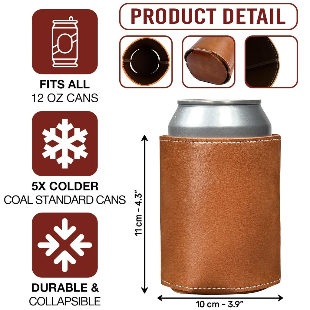 Sharing Every Campfire Night - Personalized Leather Can Cooler Holder