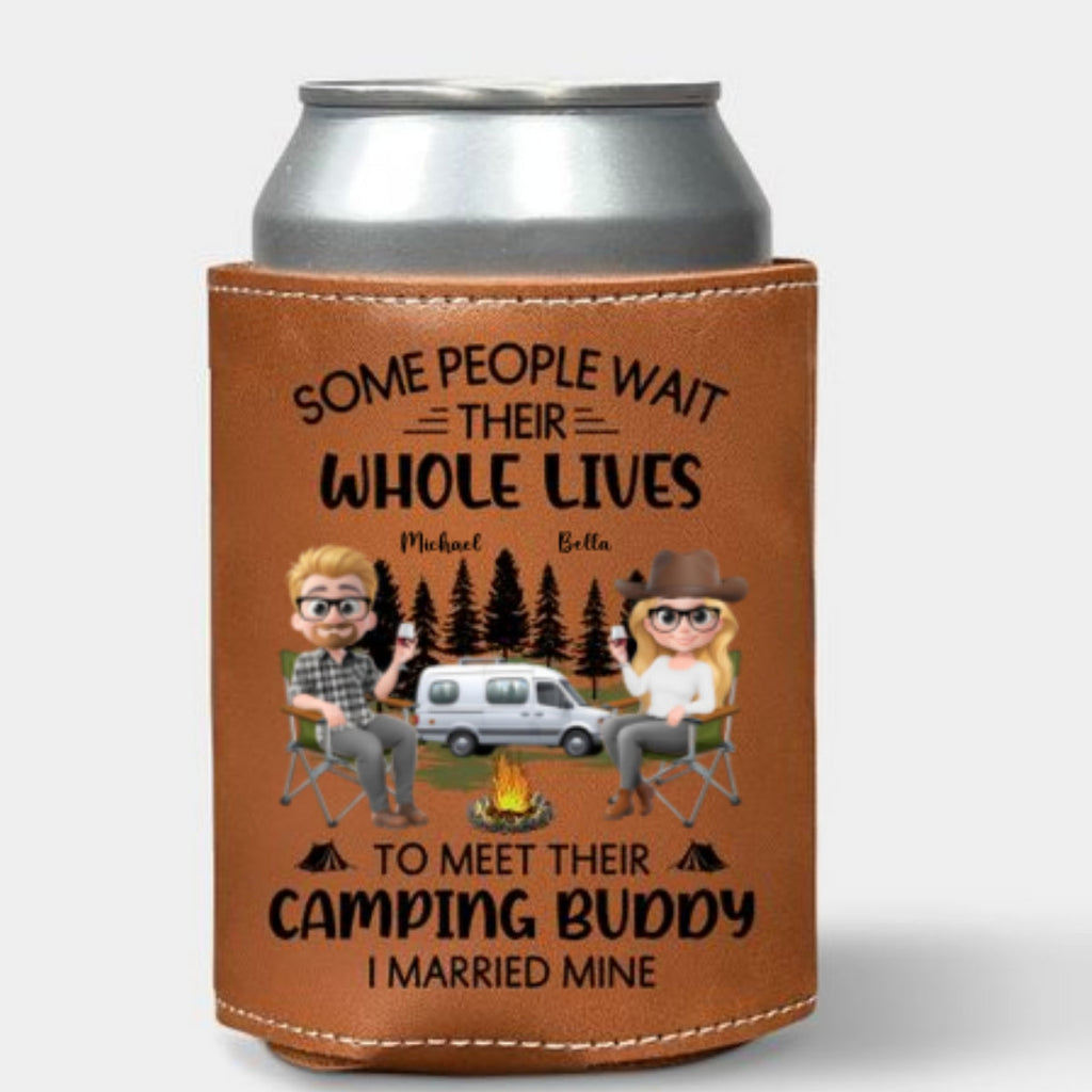 Sharing Every Campfire Night - Personalized Leather Can Cooler Holder