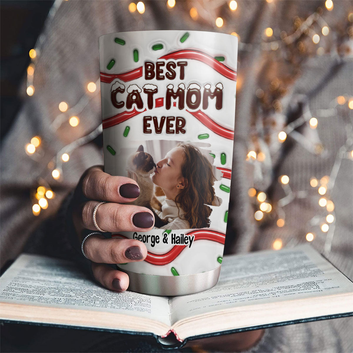 Custom Christmas Birthday Gifts For Pet Lovers • Best Cat Mom Cake Photo - Personalized 3D Inflated Effect Tumbler