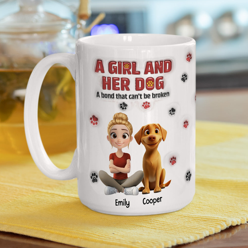 Custom Christmas Birthday Gifts For Dog Mom, Dog Lovers • A Girl And Her Dog Version 2 - Personalized 3D Inflated Effect Mug