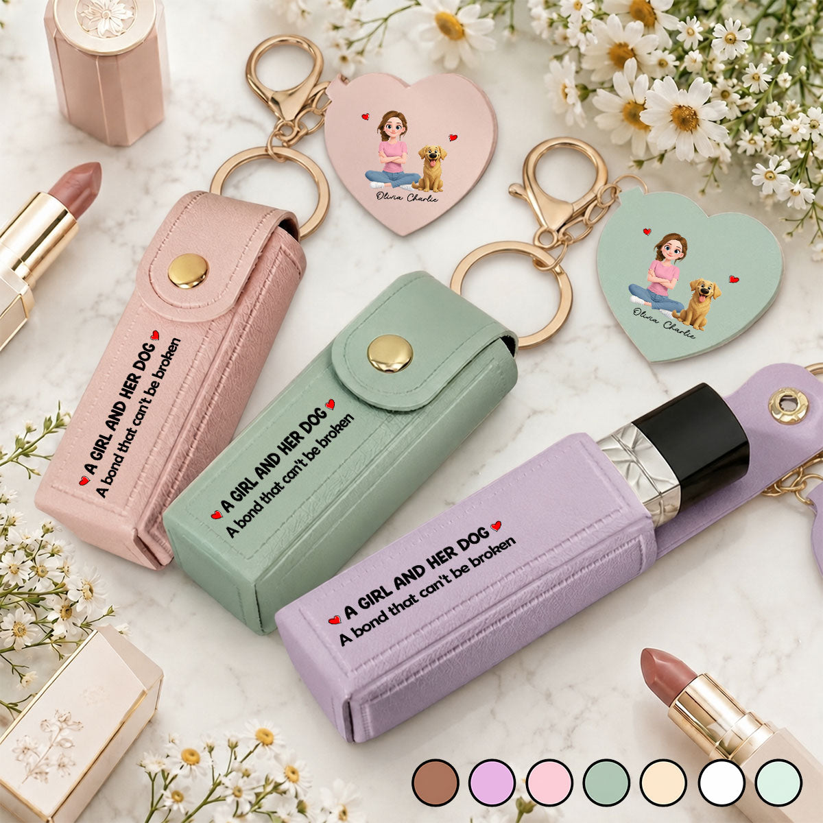 The Mother - Personalized Leather Lipstick Case Keychain With Mirror