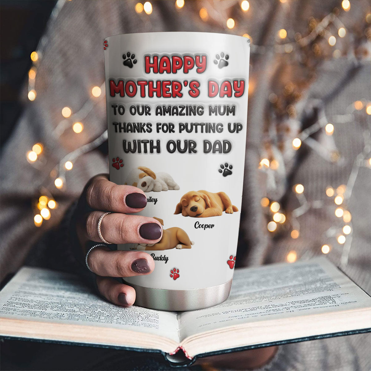 Custom Mother's day Birthday Gifts For Dog Mom, Dog Lovers • Thanks My Lovely Dog Mom - Personalized 3D Inflated Effect Tumbler