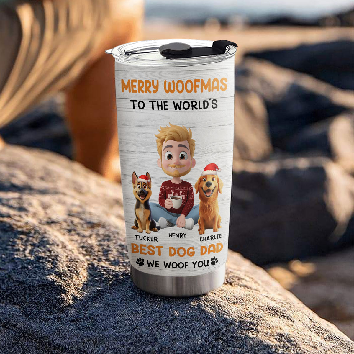 Custom Christmas Birthday Gifts For Dog Dad, Dog Lovers • Woofmas Dog Dad - Personalized Tumbler