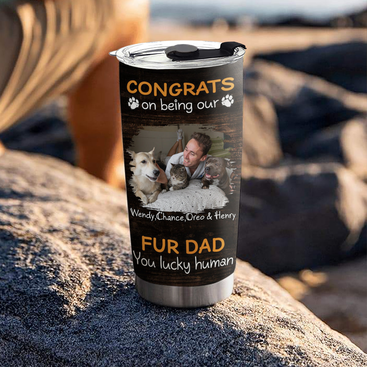 Custom Photo Christmas Birthday Gifts For Pet Dad, Pet Lovers • Congrats On Being Our Dad Cartoon Ver Pet Photo - Personalized Tumbler