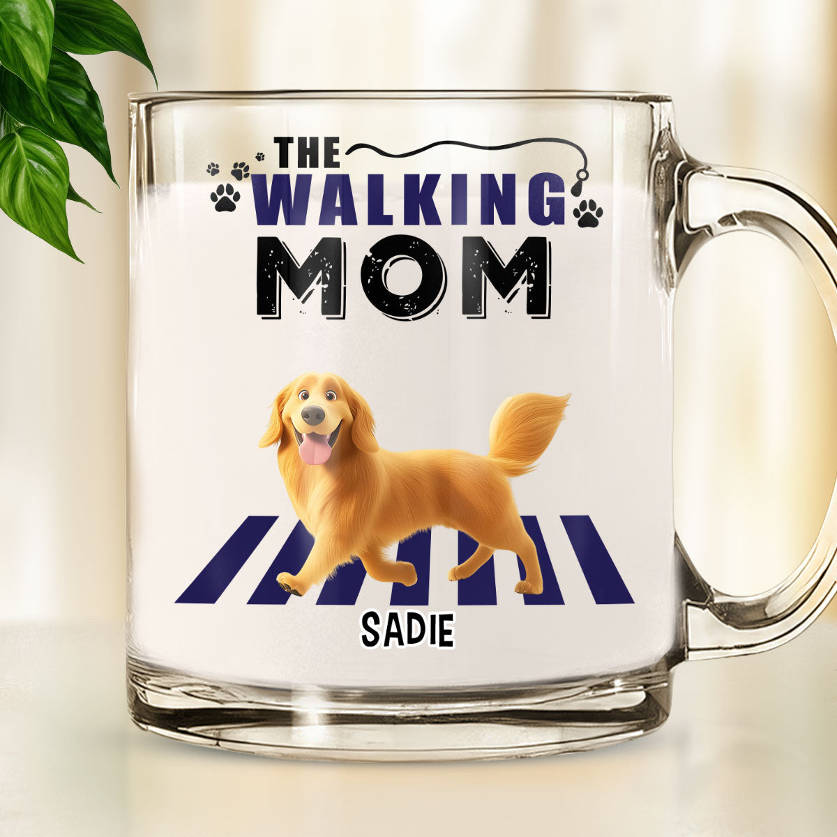 Custom Mother's day Birthday Gifts For Dog Mom, Dog Lovers • Walking Mom Cartoon - Personalized Glass Mug