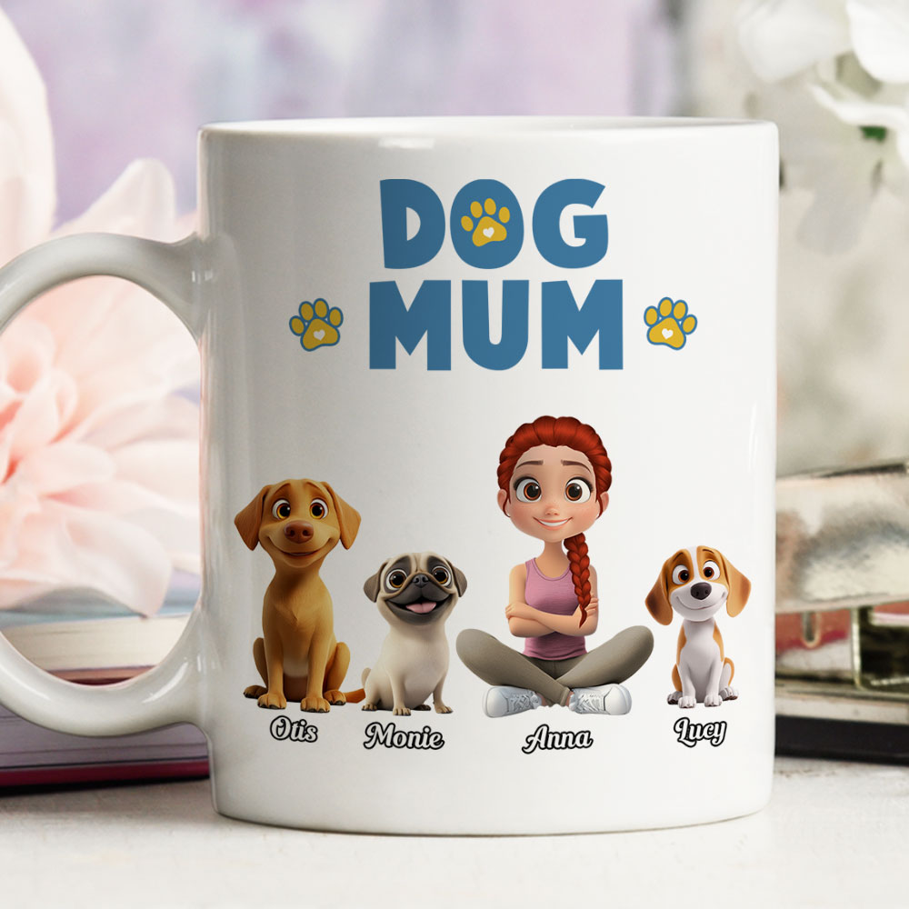 Custom Christmas Birthday Gifts For Dog Lovers • Girl And Dog Cartoon Style - Personalized Coffee Mug