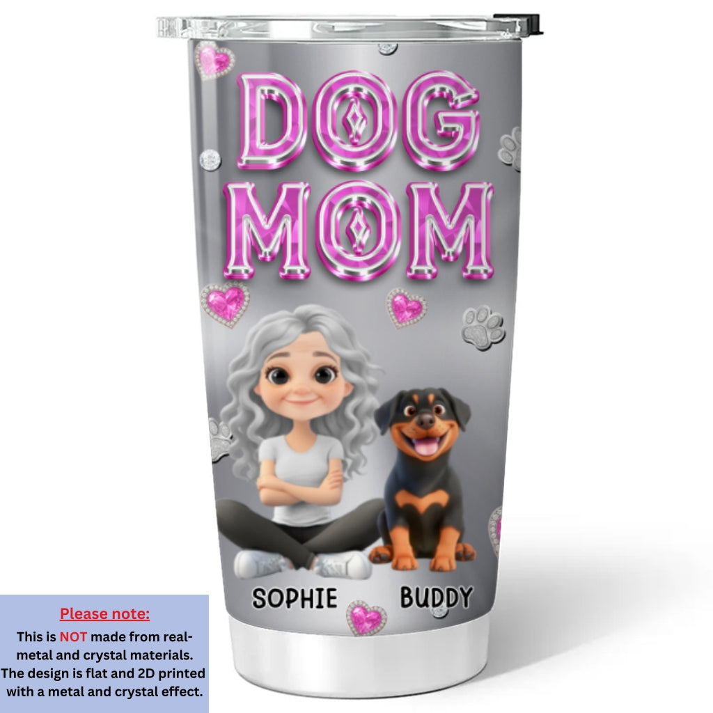 Custom Christmas Birthday Gifts For Dog Mom, Dog Lovers • Glitter Cute Cartoon Dog Mom - Personalized Tumbler