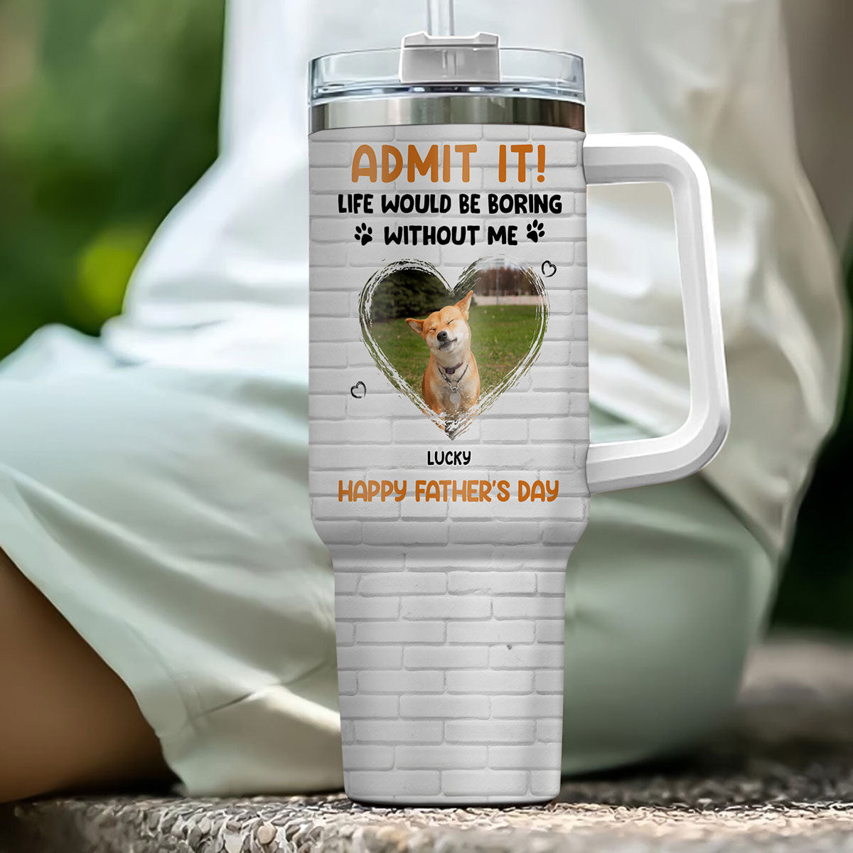 Custom Photo Father's day Birthday Gifts For Dog Dad, Dog Lovers • Admit It Dad Orange Photo - Personalized Tumbler