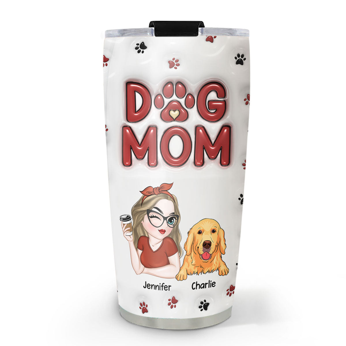 Custom Mother's day Birthday Gifts For Dog Mom, Dog Lovers • Lovely Dog Mom - Personalized 3D Inflated Effect Tumbler