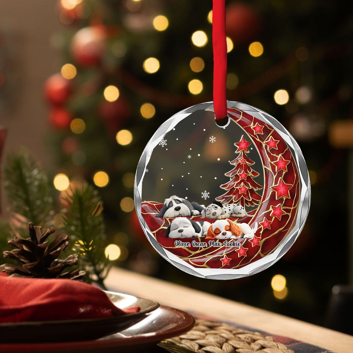 Custom Christmas Decor Home Birthday Gifts For Dog Lovers • Beside Pearl Of You - Personalized 3D Effect Glass Ornament