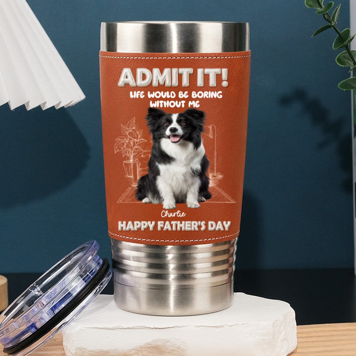 Custom Photo Father's day Birthday Gifts For Dog Dad, Dog Lovers • I Am Your Best Part Photo - Personalized Leather Tumbler