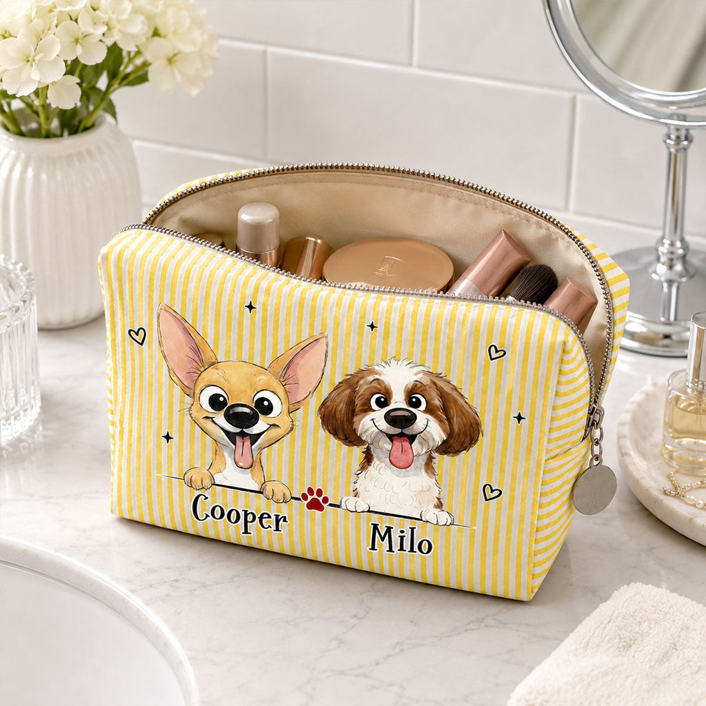 Dog Lover Gift - Personalized Seersucker Print Makeup Bag