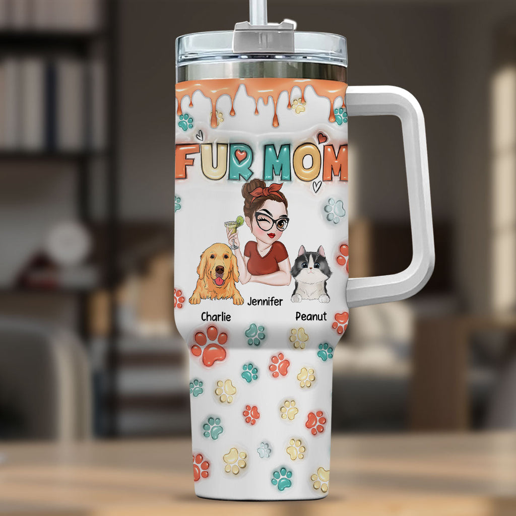 Custom Mother's day Birthday Gifts For Cat Mom, Cat Lovers • Mom Of Pets Ver 2 - Personalized 3D Inflated Effect Printed 40 Oz Tumbler