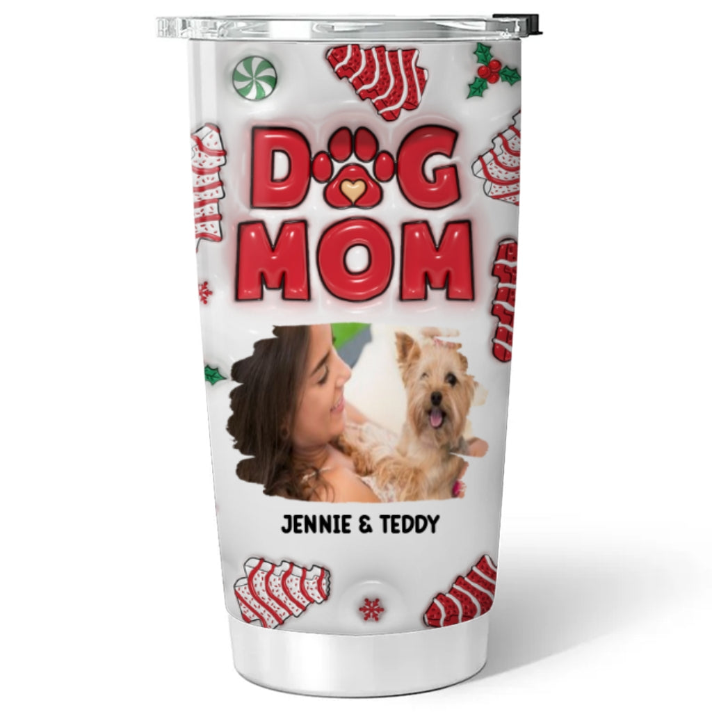 Custom Christmas Birthday Gifts For Pet Lovers • Dog Mom Christmas Cake Photo - Personalized 3D Inflated Effect Tumbler